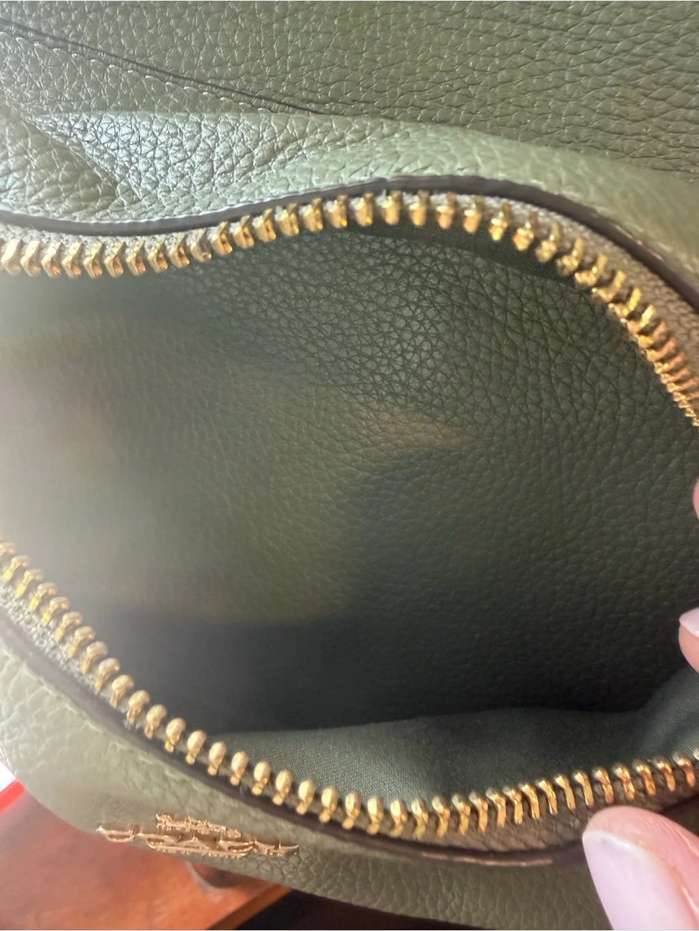 Coach Olive Green Pebbled Leather Backpack with Gold-Tone Hardware